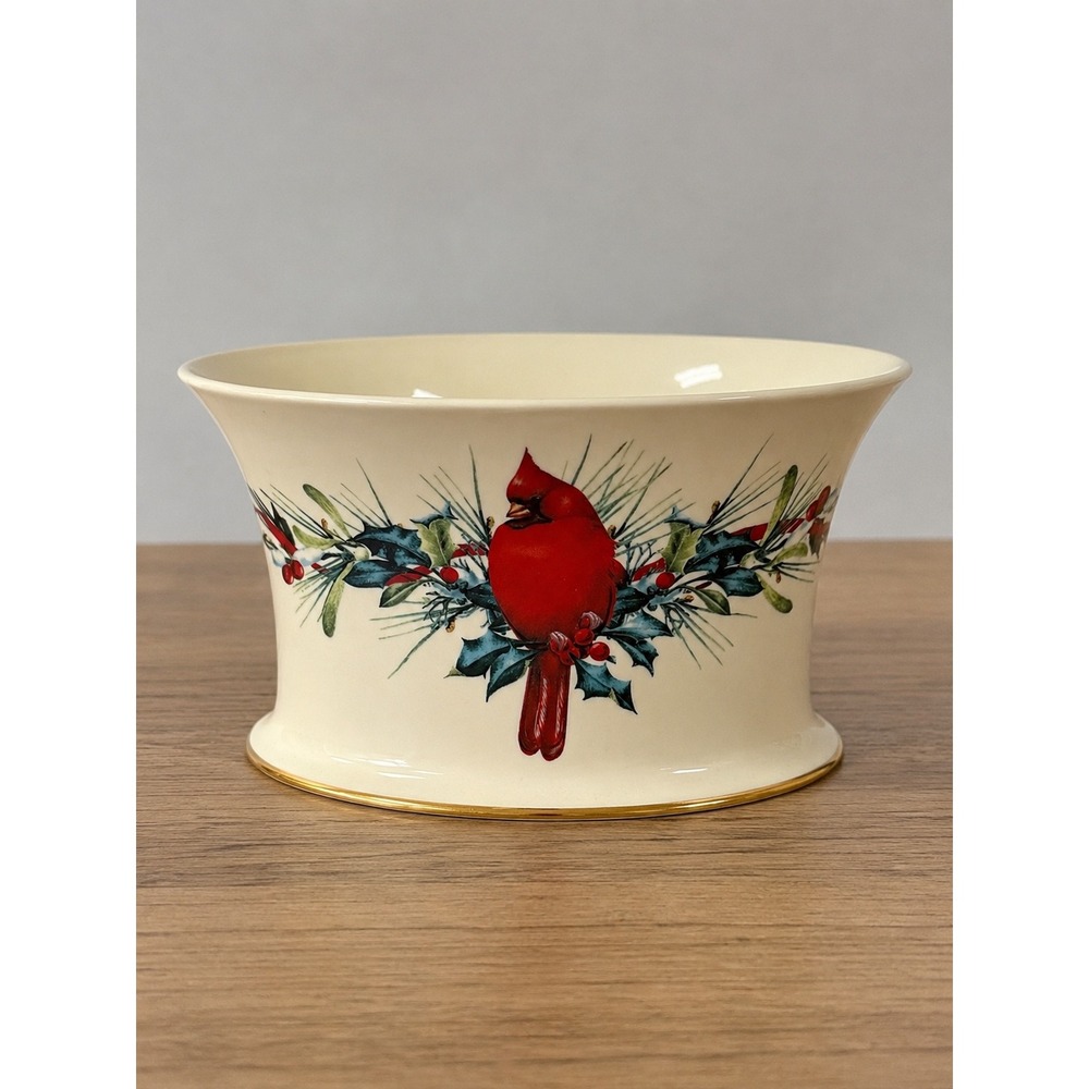 Lenox Winter Greetings Cardinal Oval Planter Catherine McClung Ivory Gold Trim